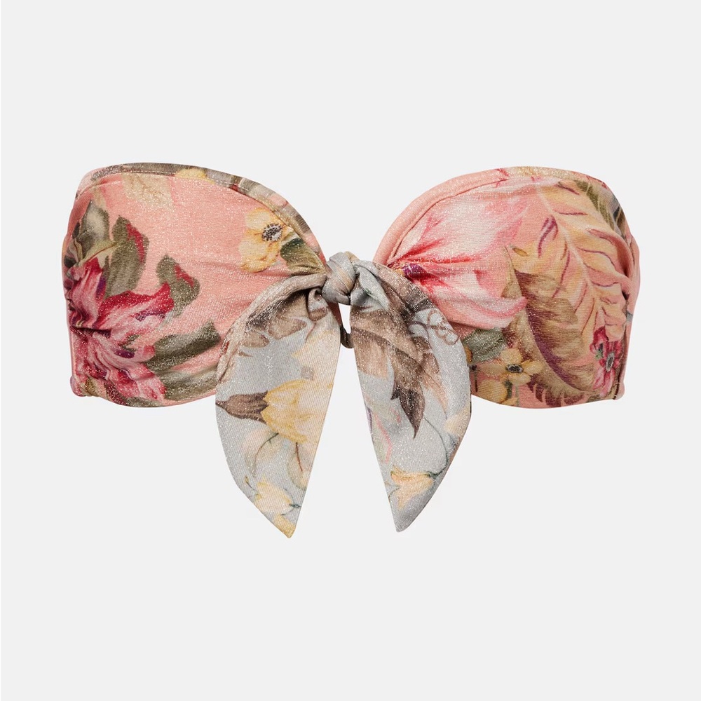 Zimmermann Pink Floral Tie-Front Bandeau Bikini Top Euro size 0